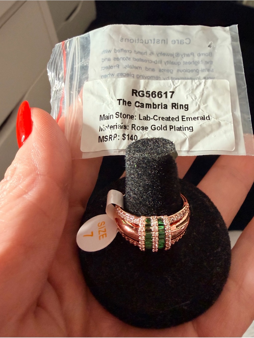 BP May 2026 Ring The Cambria Ring “Size 7” Rose Gold with Green Emerald Accents
